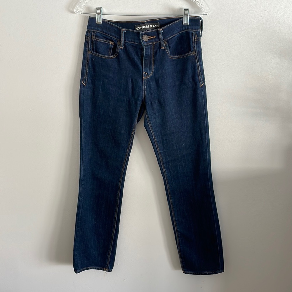 EXPRESS skinny mid rise jeans. Size 2s. Dark color, no holes or distressing.